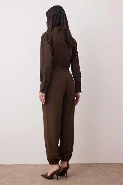 Trendyol Collection Dark Brown Soft Fabric Elastic Waist Balloon/Pants Twoaw26Pl00145