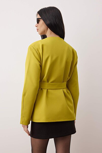 Trendyol Collection Оливковозелено сако с двойно закопчаване и детайлна тъкан TWOSS25BC00031