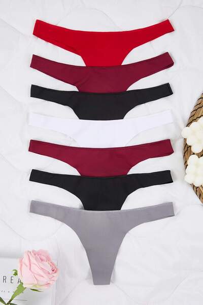 Trendyol Collection Chiloți micro tanga, 7 piese, burgund-multicolor THMSS25KU00036