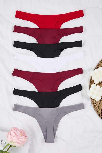 Trendyol Collection Chiloți micro tanga, 7 piese, burgund-multicolor THMSS25KU00036
