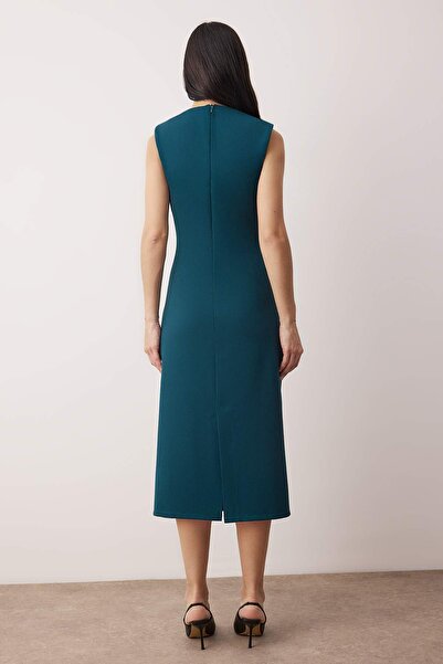 Trendyol Collection Duck Head Green Straight Body Wrap Midi Woven Dress Twoaw26El00285