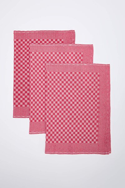 TRENDYOLMİLLA HOME 3-Piece Red Checkerboard Patterned Kitchen Towel & Dishcloth 40X60Cm Tphaw26Mh00007