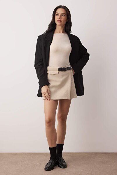 Trendyol Collection Detailní tkaná sukně k šortkám Stone Belt TWOAW21SR0037