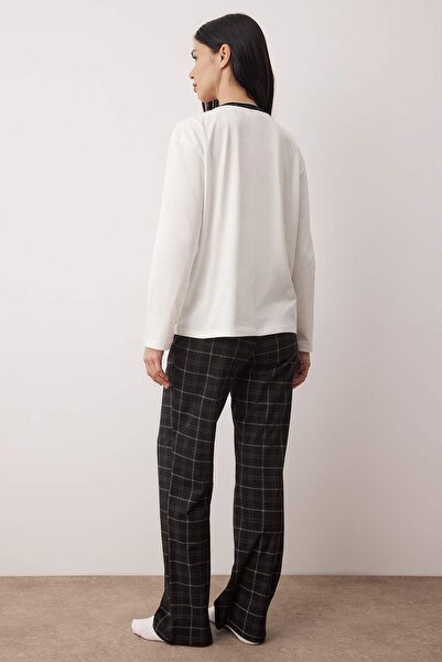 Trendyol Collection Set de pijamale tricotate din bumbac 100% negru în carouri / carouri THMAW26PT00063