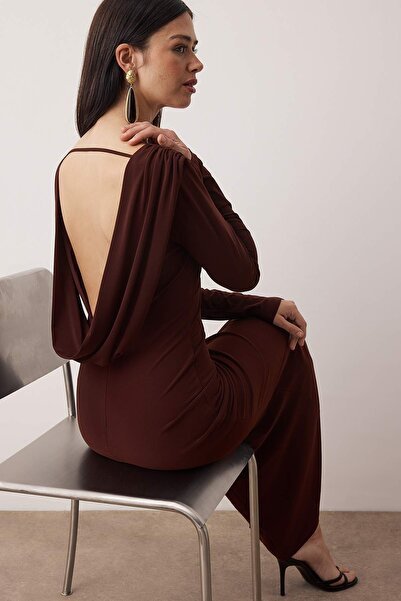 Trendyol Collection Brown Knitted Back Detailed Maxi Lined Dress Tpraw26El00108