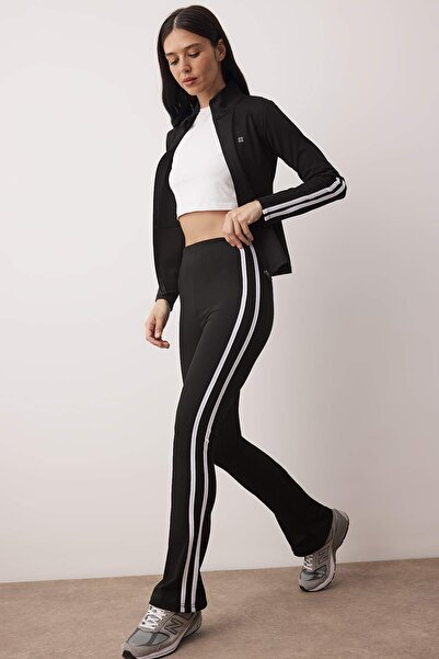Trendyol Collection Black Diver/Scuba Fabric Stripe Detail Spanish Leg Yoga Knitted Sports Leggings Thmaw26Ty00014