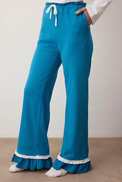 Trendyol Collection Pink-Blue 2-Pack 100% Cotton Ruffle Knitted Pajama Bottoms Thmaw26Pj00002