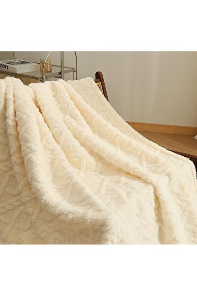 Dormitorul de Vis Double Cocolino Knitted-type Blanket with Sherpa Fur — Ecru 200×230 cm