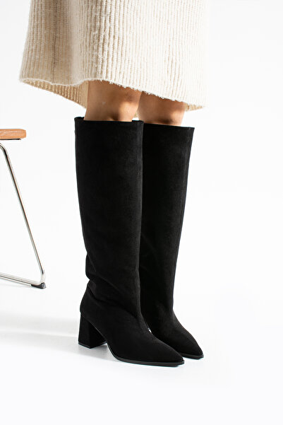 Bufu أحذية نسائية من جلد الغزال بكعب تحت الركبة أحذية شتوية تحت الركبة