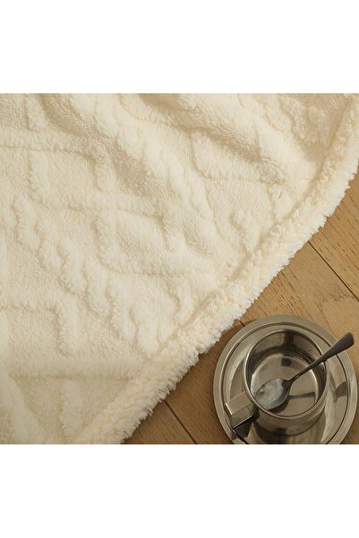Dormitorul de Vis Double Cocolino Knitted-type Blanket with Sherpa Fur — Ecru 200×230 cm