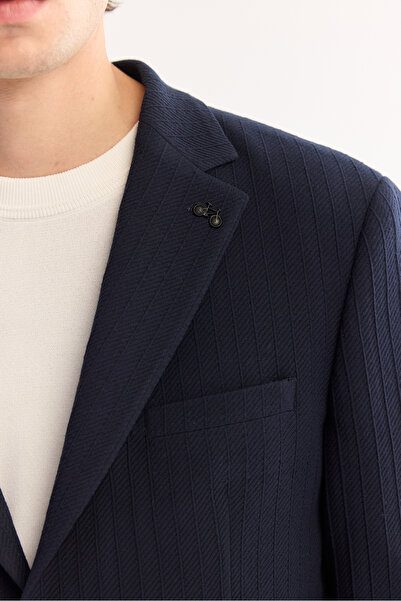 Avva Men's Navy Blue Mono Collar Double Slit Unlined Pocket Pocket Diagonal Textured Fabric Jacket A52Y4004