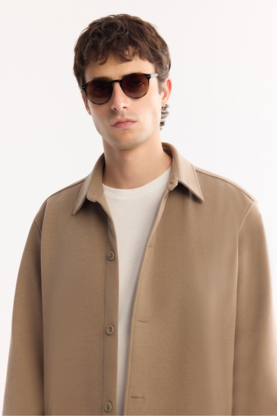 Avva Men's Mink Classic Collar Rayon Blend Comfort Fit Shirt Jacket A52Y2043