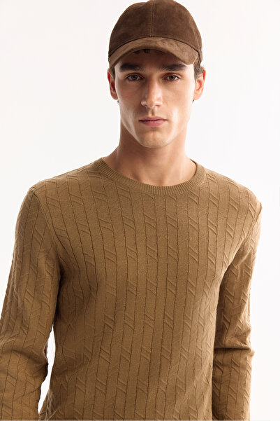 Avva Ανδρικό πουλόβερ με λαιμόκοψη Camell 100% ακρυλικό πλεκτό πουλόβερ με κανονική εφαρμογή E005088