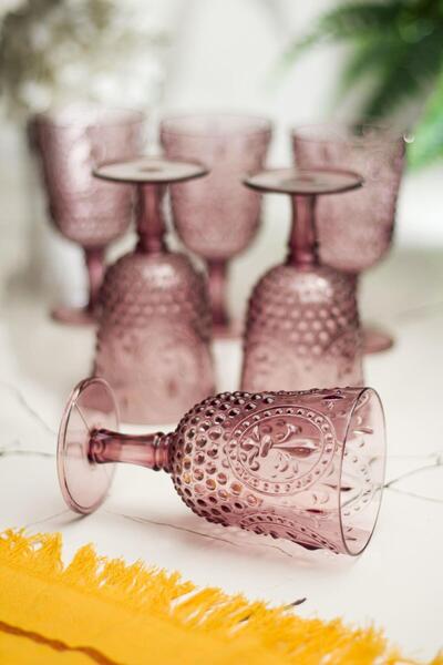 EWs Akrilik Mürdüm 6'lı Kadeh & Su Meşrubat Kahve Yanı Bardağı 450 ml ( Cam Değildir )