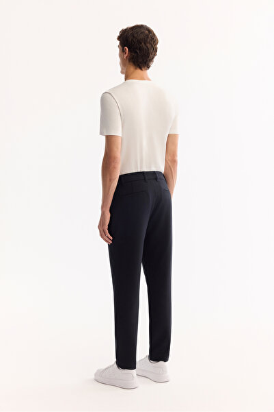 Avva Men's Dark Navy Blue Easy-Iron Slim Fit Trousers with Elastic Sides A52Y3040