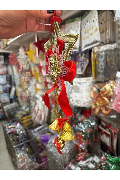 Deniz Party Store ORNAMENT DE UȘĂ CU FIGURINĂ DE ÎNĂRĂ STEAUȚĂ DE AUR DE ANUL NOU 13X33 CM