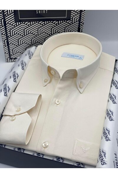 Fitmens Classic Long Sleeve Cotton Collared Buttoned Gift Boxed Easy-Iron Men's Shirt Fs-003897 - Cream