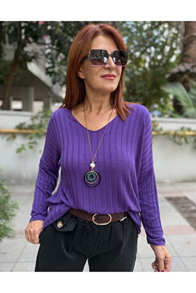 DenizEge Tricotaj cu colier italian mov