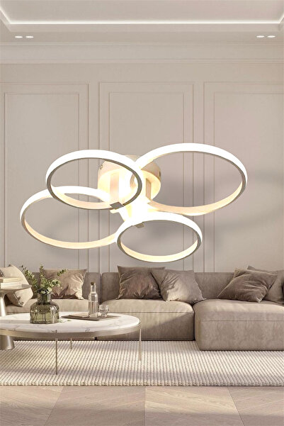 EYSHOP Modern Beyaz 4’lü Yuvarlak 3 Renk (Beyaz/Sarı/Günışığı) LED Avize