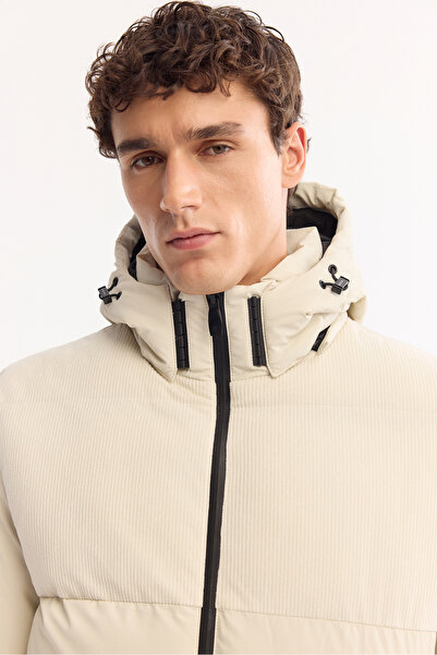 Avva Men's Ecru Hooded Windproof Puffer Comfort Fit Jacket A52Y6054