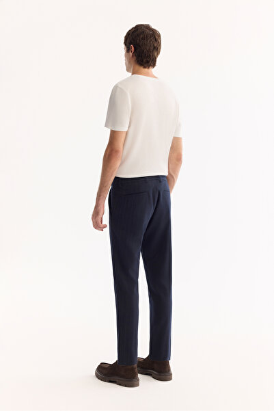 Avva Erkek Lacivert Viskon Karışımlı Kolay Ütülenen Çizgili Slim Fit Pantolon A52Y3006