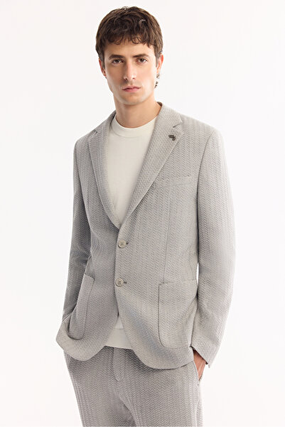 Avva Men's Gray Mono Collar Bi-Stretch Light Textured Blazer Comfort Slim Fit Jacket A52Y4003