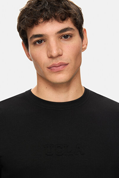 UCLA Ανδρικό μπλουζάκι CANARY με μαύρο λαιμόκοψη Seersucker με τυπωμένο Standard Fit