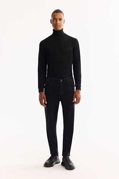 Avva Men's Black Classic Waist Cotton Distressed Washed Rome Crop Slim Fit Jean Pants A52Y3515