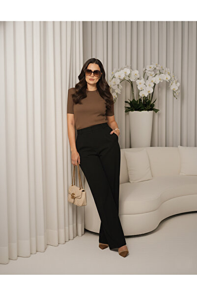 studio fashion 1988 Women's Pleated High Waist Wide Leg Pocket Polyviscose Fabric Palazzo Original Zr Trousers