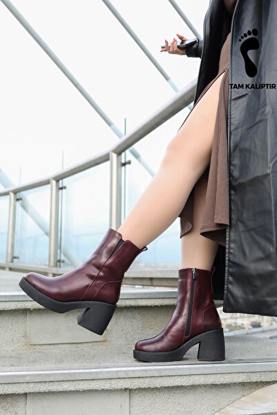 FAST STEP Hakiki Deri Kürklü Kadın Kalın Topuklu Bot 217KZA0657-03