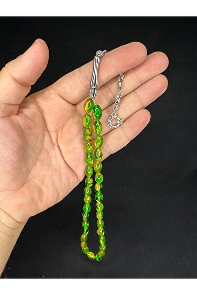 Anemore Collection مسبحة صلاة من مسحوق العنبر باللون الأخضر - قطع بيزي 11 مم ...