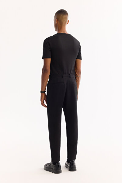 Avva Men's Black Diagonal Patterned Carrot Fit Knitted Trousers A52Y3061