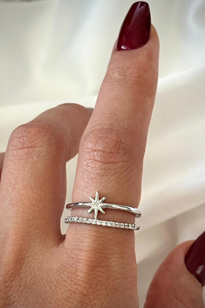 Leo'Stone Special Design Star Model Double Thin Half Round Zircon Stone Adjustable Women's Ring