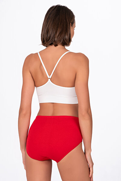 Kompedan Kadın Yüksek Bel Pamuklu Ribana Slip Külot 3'lü Paket – Esnek & Rahat | Kırmızı K0305