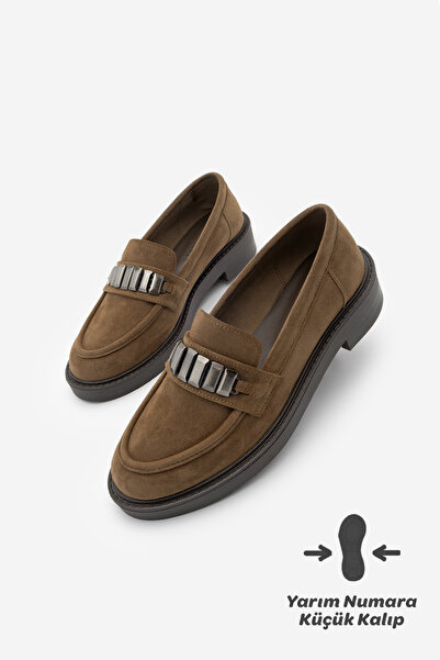 Marjin Дамски мокасини с катарама за ежедневно носене Vilyum Taba Suede