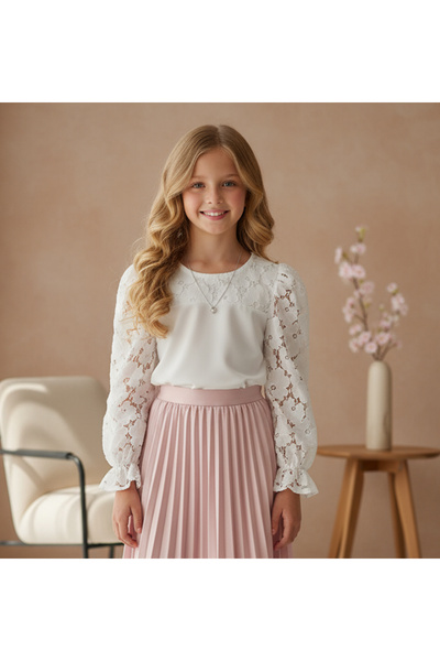 By Piera Παιδική μπλούζα σιφόν με δαντέλα