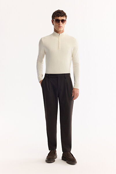 Avva Men's Brown Classic Waist Wool Blend Soft Touch Carrot Fit Pants A52Y3012