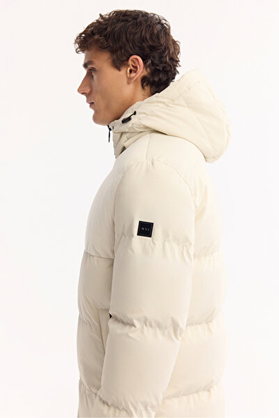 Avva Men's Ecru Hooded Windproof Puffer Comfort Fit Jacket A52Y6054
