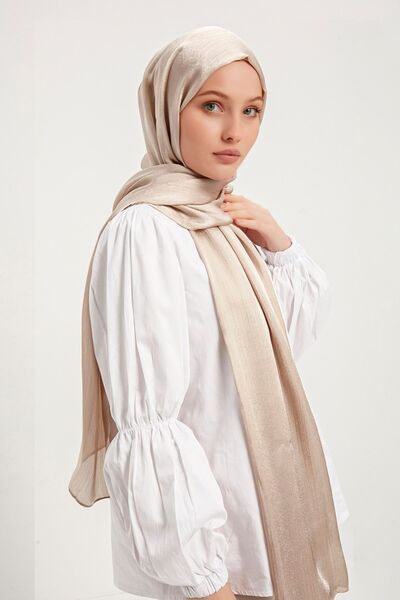 Şaless Hijab Women's Janjan Crinkle Evening Dress Shawl-Stone- 70X190Cm