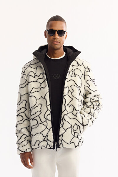 Avva Men's White Hooded Double-Sided Windproof Plush Regular Fit Coat A52Y6116