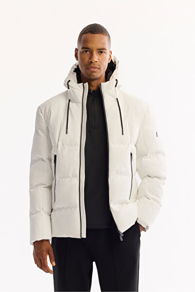 Avva Men's White Hooded Water Repellent Windproof -7 ° C Durable Inflatable Comfort Fit Coat A52Y6184