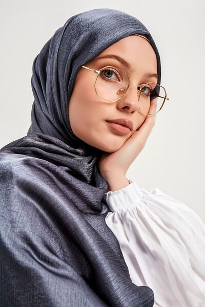 Şaless Hijab Women's Janjan Crinkle Evening Dress Shawl-Grey- 70X190Cm