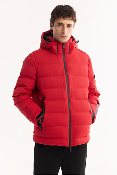 Avva Men's Red Hooded Goose down Water Repellent Windproof -10 ° C Durable Inflatable Coat A52Y6067