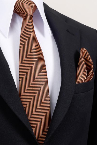 Esgue Hand Made 8 cm Striped Tile & Black Tie & Handkerchief