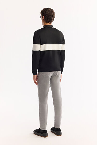 Avva Men's Black Polo Neck Zippered Striped Knitwear Regular Fit Sweater A52Y5090