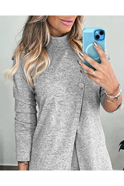 ZenWave    Women's Long Sleeve Turtleneck Front Buttoned Blouse and Trousers Yumoş Double Set