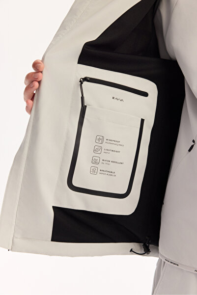 Avva Men's Grey Hooded Water Repellent Windproof Lightweight Seasonal Comfort Fit Coat A52Y6036