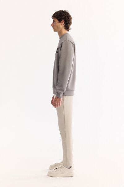 Avva Ανδρικό φούτερ με λαιμόκοψη σε γκρι βαμβακερό χρώμα, διπλό ελαστικό, βασική κανονική εφαρμογή A52Y1328