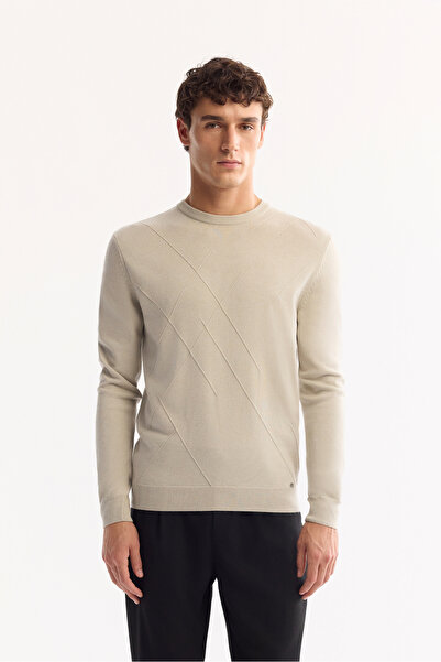 Avva Men's Stone Crew Neck Soft Touch Textured Knitwear Regular Fit Sweater A52Y5063
