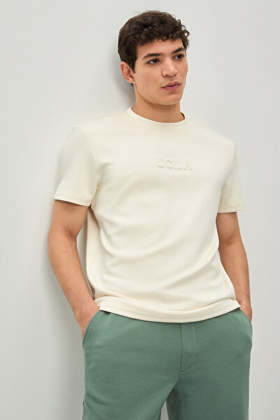 UCLA Ανδρικό μπλουζάκι CANARY Bone Color Crew Neck με τύπωμα Standard Fit